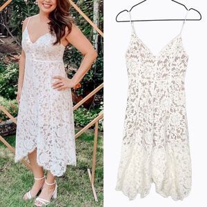 Lulus One Wish White Lace Midi Dress Formal Prom White Nude Sleeveless size S